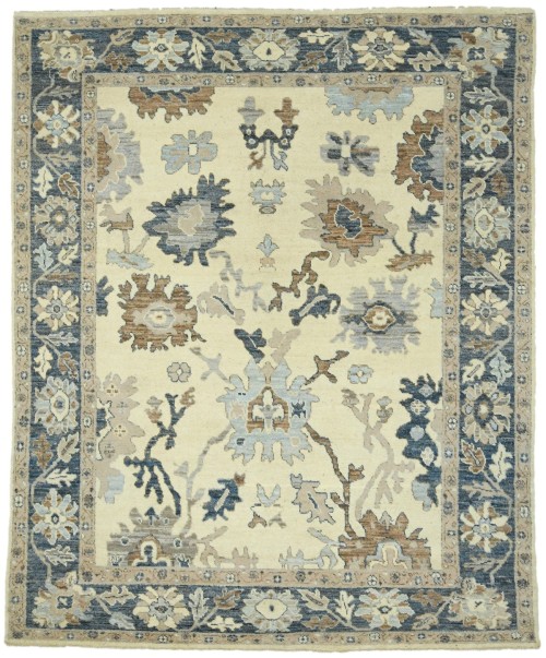 Cream Floral Oushak Peshawar 8X10 Pakistan Oriental Rug