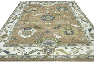 Caramel Brown Floral Oushak Peshawar 8'5X9'8 Pakistan Oriental Rug