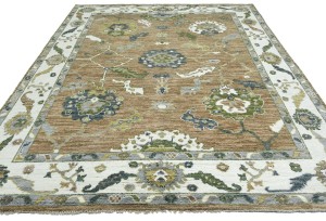 Caramel Brown Floral Oushak Peshawar 8'5X9'8 Pakistan Oriental Rug