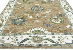 Caramel Brown Floral Oushak Peshawar 8'5X9'8 Pakistan Oriental Rug