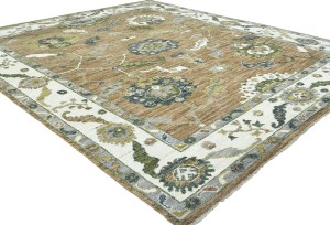 Caramel Brown Floral Oushak Peshawar 8'5X9'8 Pakistan Oriental Rug