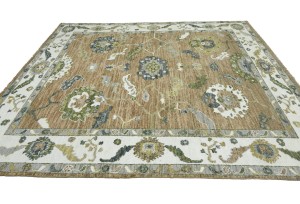Caramel Brown Floral Oushak Peshawar 8'5X9'8 Pakistan Oriental Rug