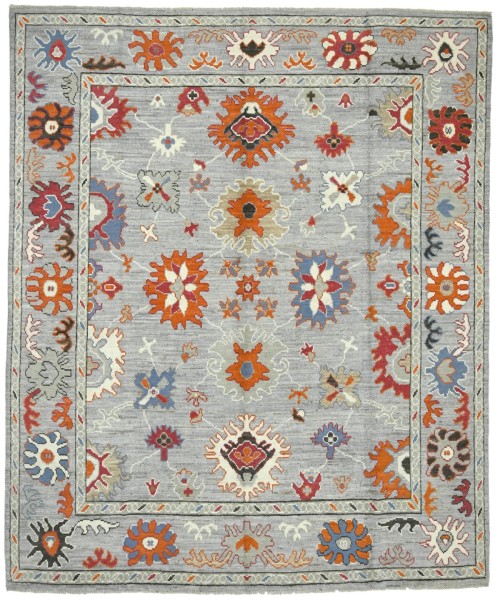 Cool Gray Floral Oushak Peshawar 8X10 Pakistan Oriental Rug