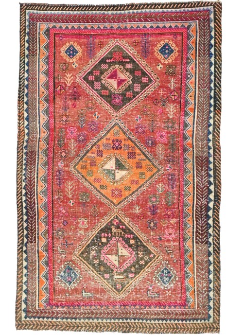 Antique Muted Red Tribal 5X8 Distressed Vintage Oriental Rug