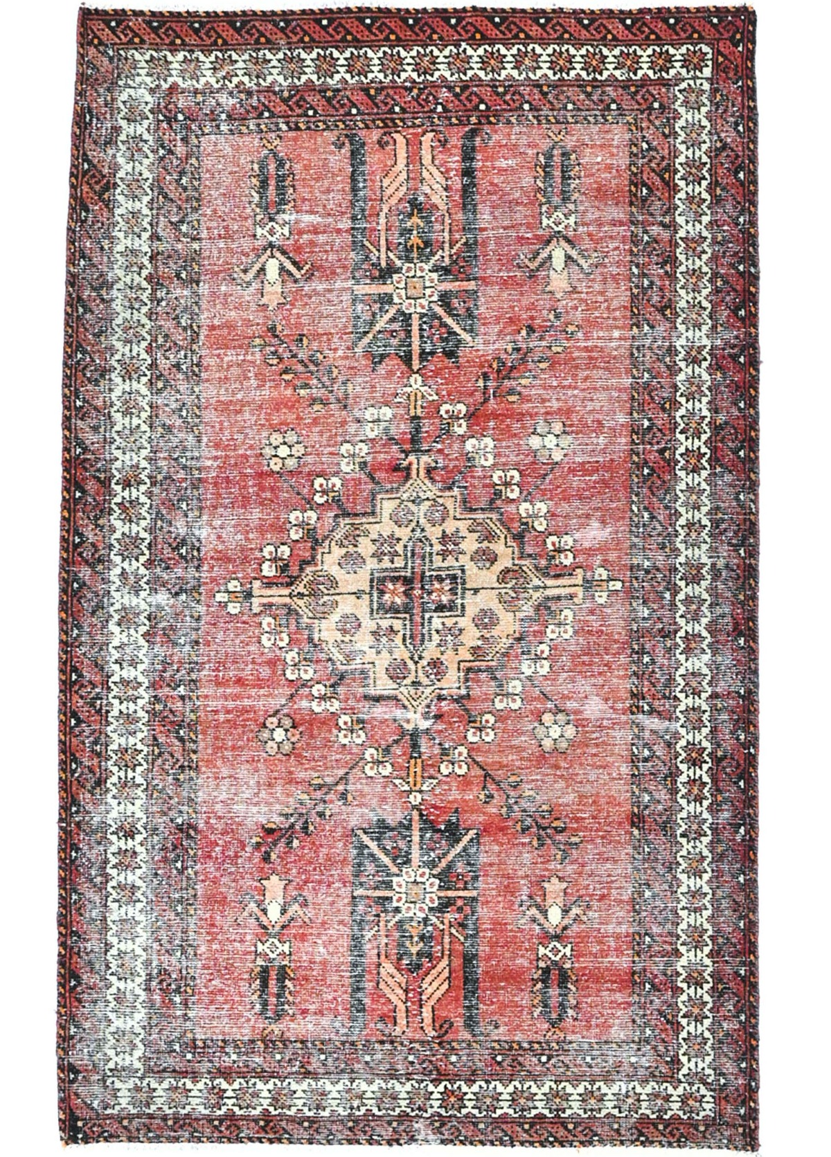 Antique Muted Red Tribal 4X7 Distressed Vintage Oriental Rug