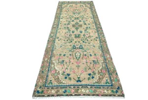 Antique Muted Peach Tribal 3'2X9'6 Distressed Vintage Oriental Runner Rug