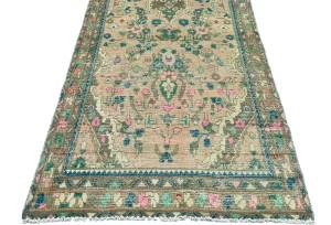 Antique Muted Peach Tribal 3'2X9'6 Distressed Vintage Oriental Runner Rug