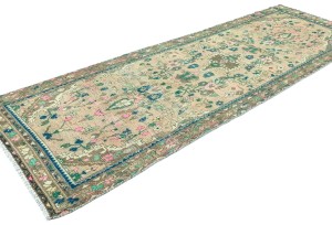 Antique Muted Peach Tribal 3'2X9'6 Distressed Vintage Oriental Runner Rug