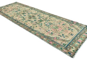 Antique Muted Peach Tribal 3'2X9'6 Distressed Vintage Oriental Runner Rug
