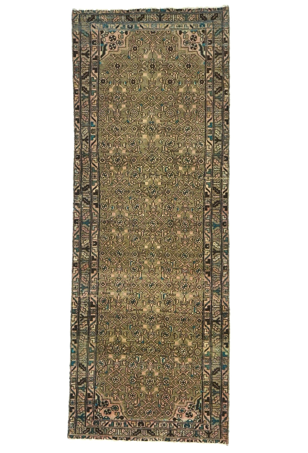 Antique Muted Tribal 4X10 Distressed Vintage Oriental Runner Rug