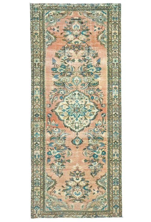 Antique Muted Tribal 4X10 Distressed Vintage Oriental Runner Rug