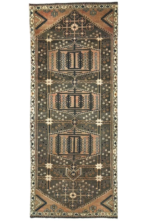 Antique Muted Brown Tribal 4X9 Distressed Vintage Oriental Runner Rug