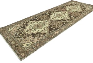 Antique Muted Brown Tribal 3'3X9'6 Distressed Vintage Oriental Runner Rug