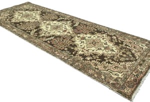 Antique Muted Brown Tribal 3'3X9'6 Distressed Vintage Oriental Runner Rug