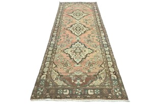 Antique Muted Salmon Tribal 3'3X9'7 Distressed Vintage Oriental Runner Rug