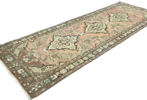 Antique Muted Salmon Tribal 3'3X9'7 Distressed Vintage Oriental Runner Rug
