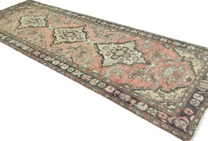 Antique Muted Salmon Tribal 3'3X9'7 Distressed Vintage Oriental Runner Rug