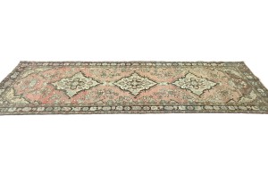 Antique Muted Salmon Tribal 3'3X9'7 Distressed Vintage Oriental Runner Rug