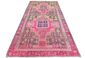 Antique Muted Pink Tribal 4X9 Distressed Vintage Oriental Runner Rug
