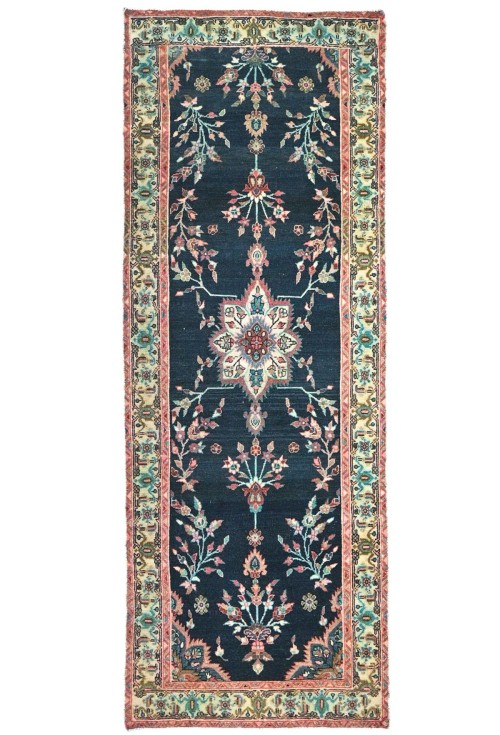 Antique Muted Navy Tribal 3X9 Distressed Vintage Oriental Runner Rug