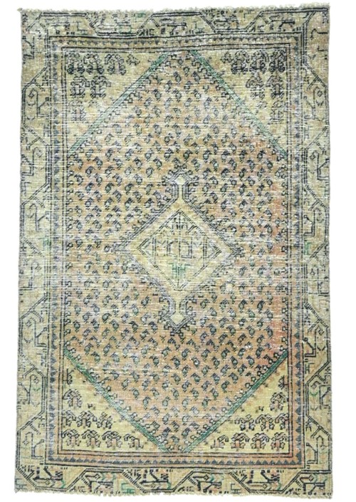 Antique Muted Peach Tribal 3X5 Distressed Vintage Oriental Rug