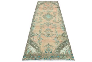 Antique Muted Coral Tribal 3X9'5 Distressed Vintage Oriental Runner Rug