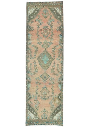 Antique Muted Coral Tribal 3X9'5 Distressed Vintage Oriental Runner Rug
