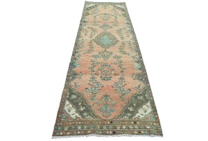 Antique Muted Coral Tribal 3X9'5 Distressed Vintage Oriental Runner Rug