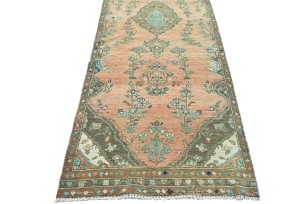 Antique Muted Coral Tribal 3X9'5 Distressed Vintage Oriental Runner Rug