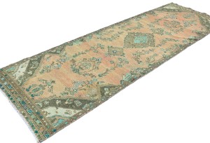 Antique Muted Coral Tribal 3X9'5 Distressed Vintage Oriental Runner Rug