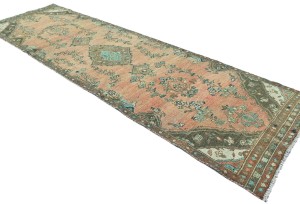 Antique Muted Coral Tribal 3X9'5 Distressed Vintage Oriental Runner Rug