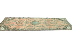 Antique Muted Coral Tribal 3X9'5 Distressed Vintage Oriental Runner Rug
