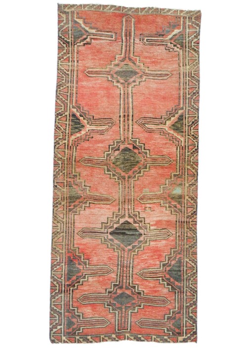 Antique Muted Red Tribal 4X9 Distressed Vintage Oriental Runner Rug