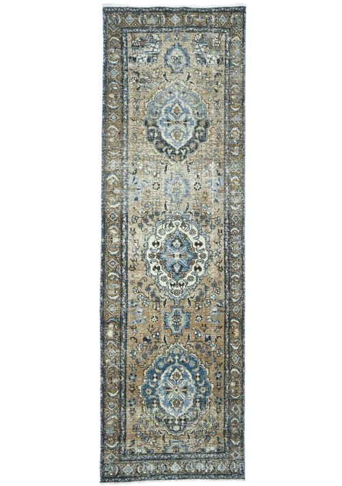 Antique Muted Khaki Tribal 3X10 Distressed Vintage Oriental Runner Rug
