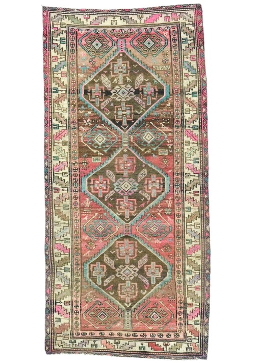 Antique Muted Tribal 4X8'5 Distressed Vintage Oriental Runner Rug