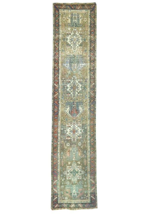 Antique Muted Brown Tribal 3X13'5 Distressed Vintage Oriental Runner Rug
