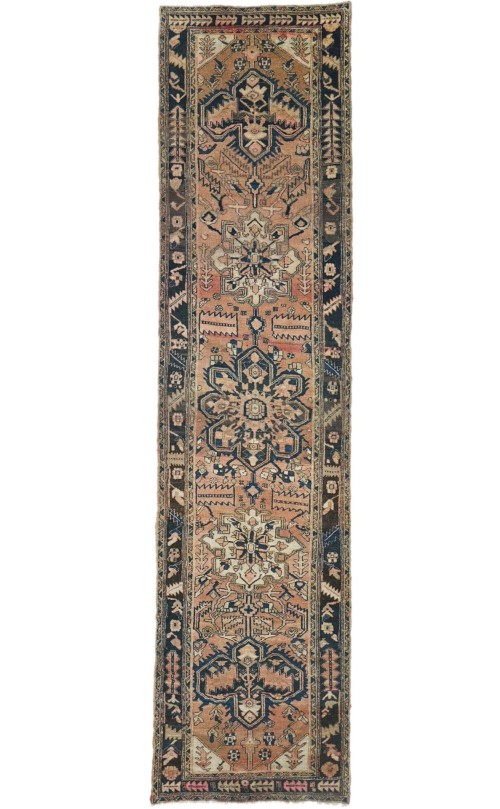 Antique Muted Tribal 4X15 Distressed Vintage Oriental Runner Rug