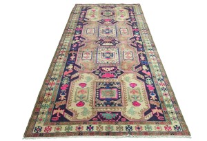 Antique Muted Tribal 4'6X9'8 Distressed Vintage Oriental Rug