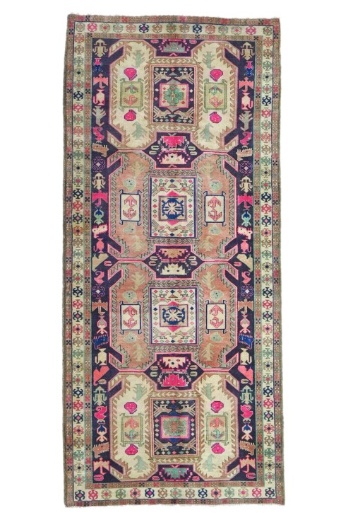 Antique Muted Tribal 4'6X9'8 Distressed Vintage Oriental Rug