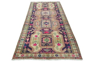 Antique Muted Tribal 4'6X9'8 Distressed Vintage Oriental Rug