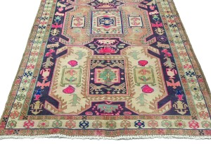 Antique Muted Tribal 4'6X9'8 Distressed Vintage Oriental Rug