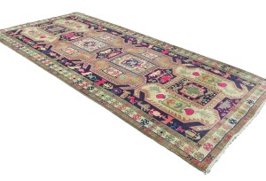 Antique Muted Tribal 4'6X9'8 Distressed Vintage Oriental Rug