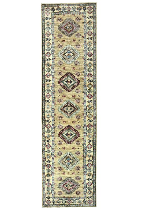 Beige Tribal Geometric 2'7X9'6 Kazak Pakistan Oriental Runner Rug