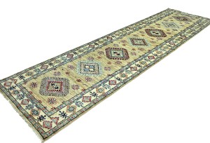 Beige Tribal Geometric 2'7X9'6 Kazak Pakistan Oriental Runner Rug