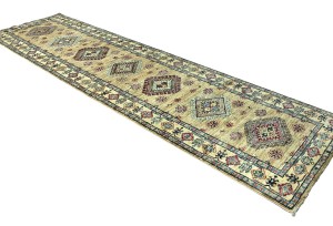 Beige Tribal Geometric 2'7X9'6 Kazak Pakistan Oriental Runner Rug