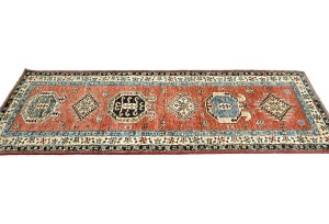 Rusty Red Tribal Geometric 2'6X6'6 Kazak Pakistan Oriental Runner Rug
