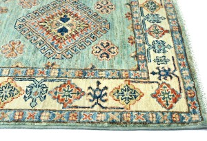 Aqua Tribal Geometric 2'7X9'4 Kazak Pakistan Oriental Runner Rug
