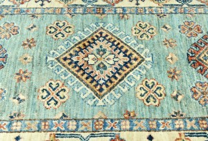Aqua Tribal Geometric 2'7X9'4 Kazak Pakistan Oriental Runner Rug