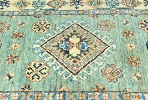 Aqua Tribal Geometric 2'7X9'4 Kazak Pakistan Oriental Runner Rug