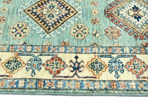 Aqua Tribal Geometric 2'7X9'4 Kazak Pakistan Oriental Runner Rug